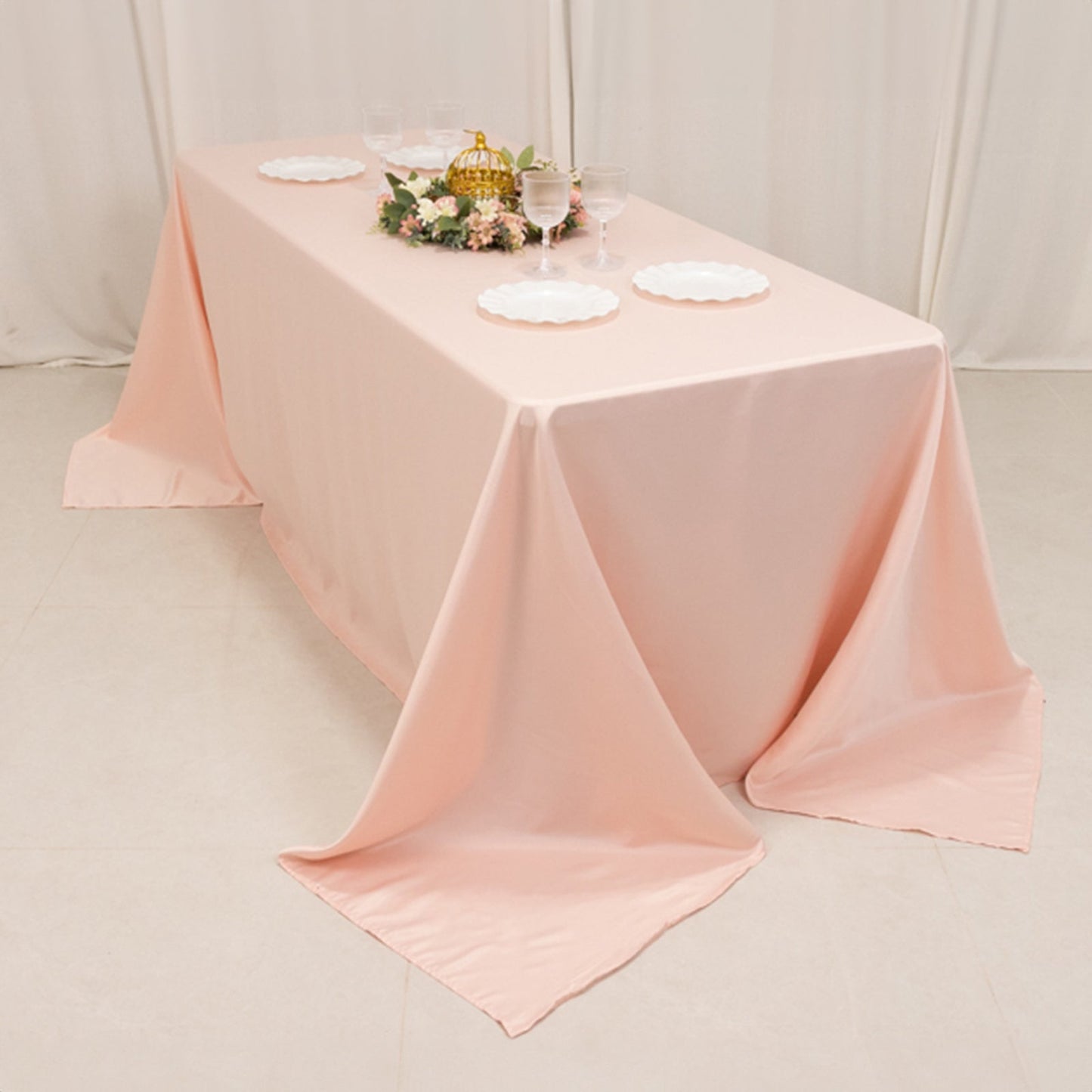 Lamour Satin 90"x132" Rectangle Tablecloth Blush - Soft & Silk-Like Seamless Table Cover