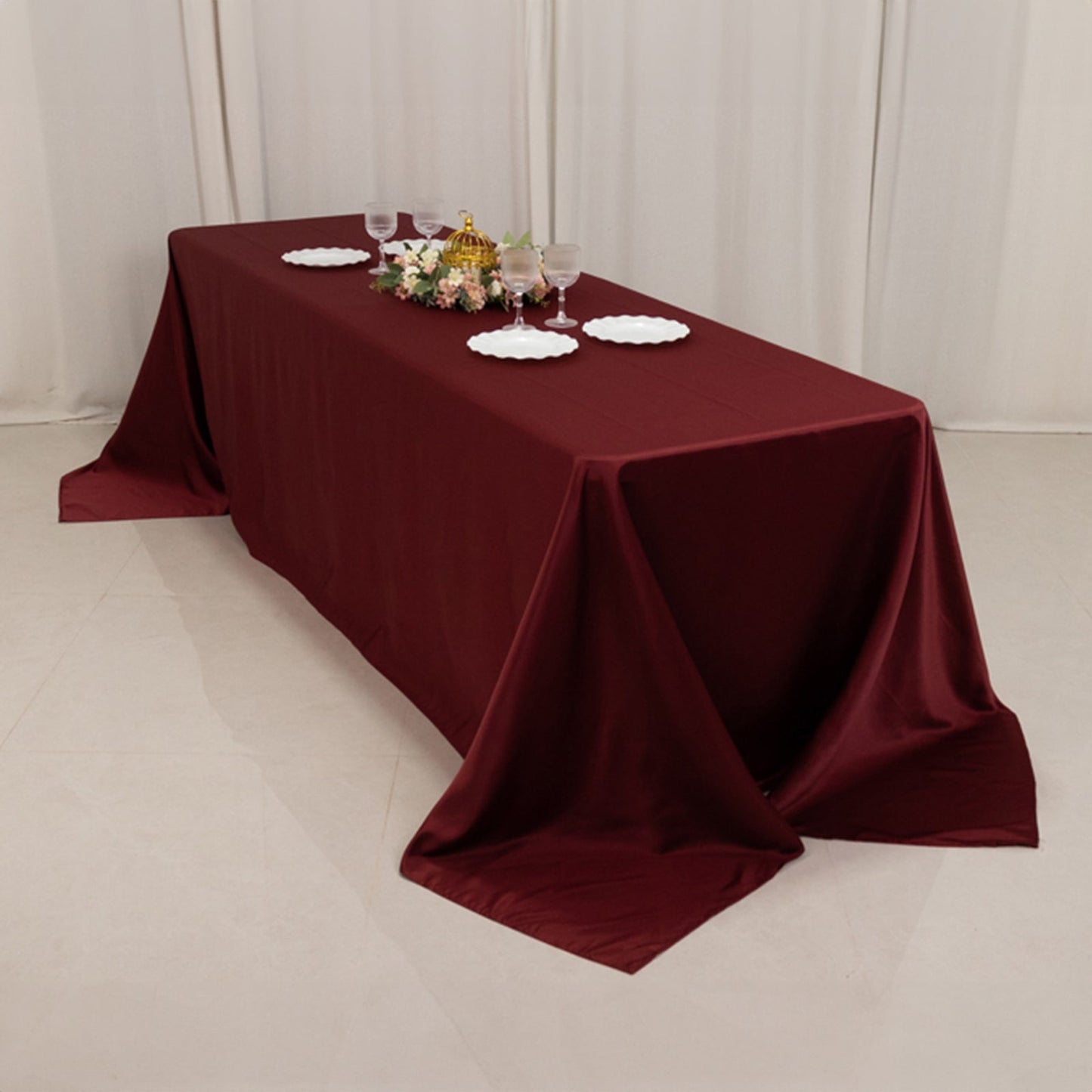 Lamour Satin 90"x156" Rectangle Tablecloth Burgundy - Luxurious, Soft Seamless Table Cover