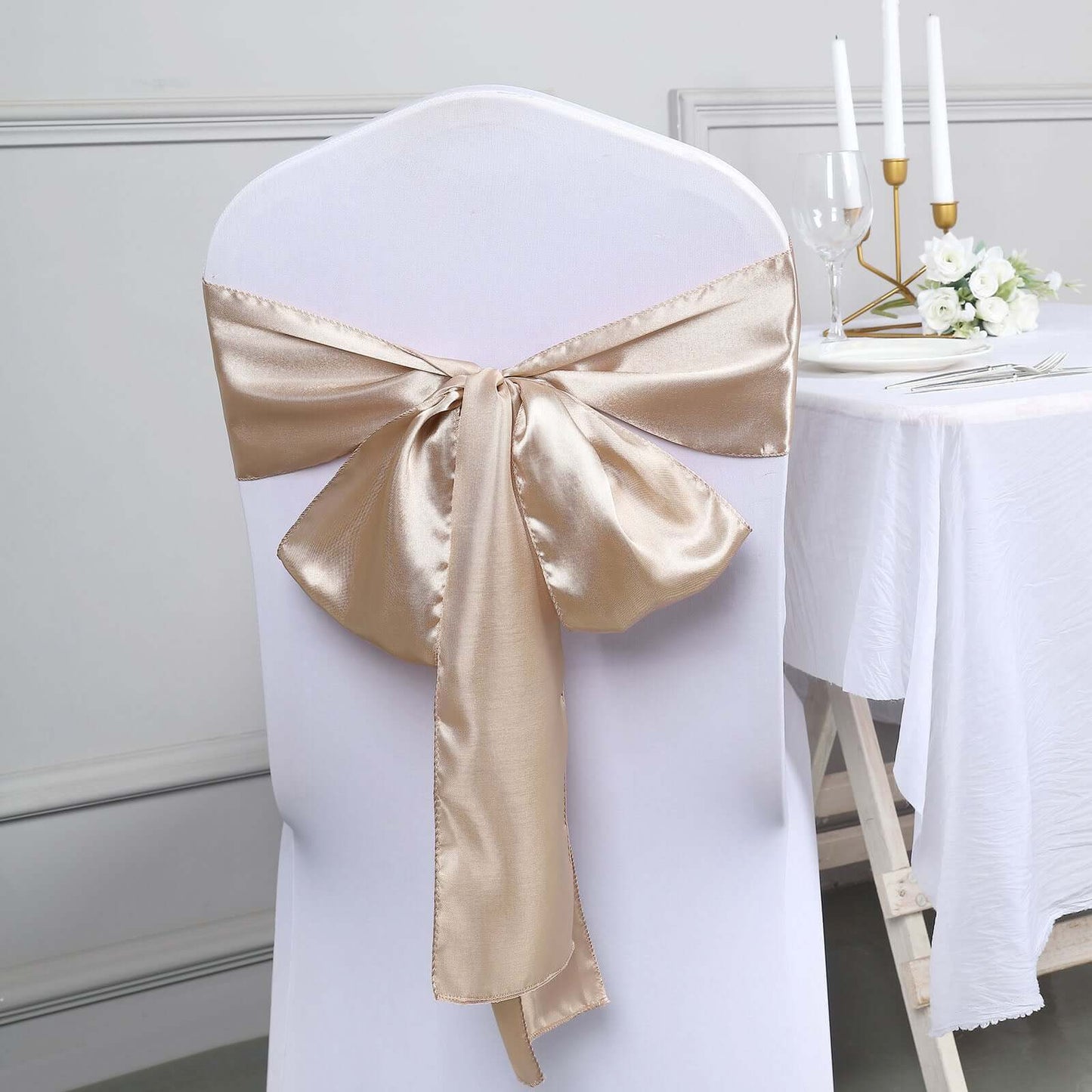 5 Pack Satin Chair Sashes Nude - Durable Chair Bows with Shiny Finish 6"x106"