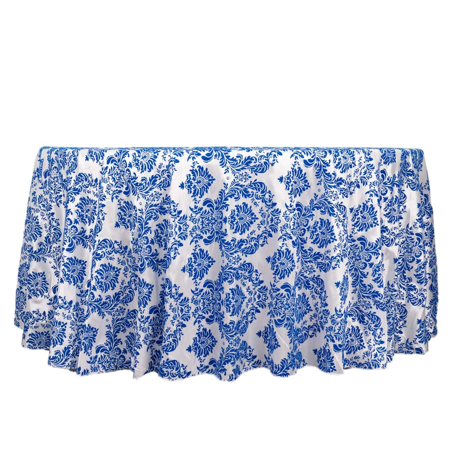 Taffeta 120" Round Tablecloth Royal Blue - Seamless Velvet Flocking Damask Table Cover