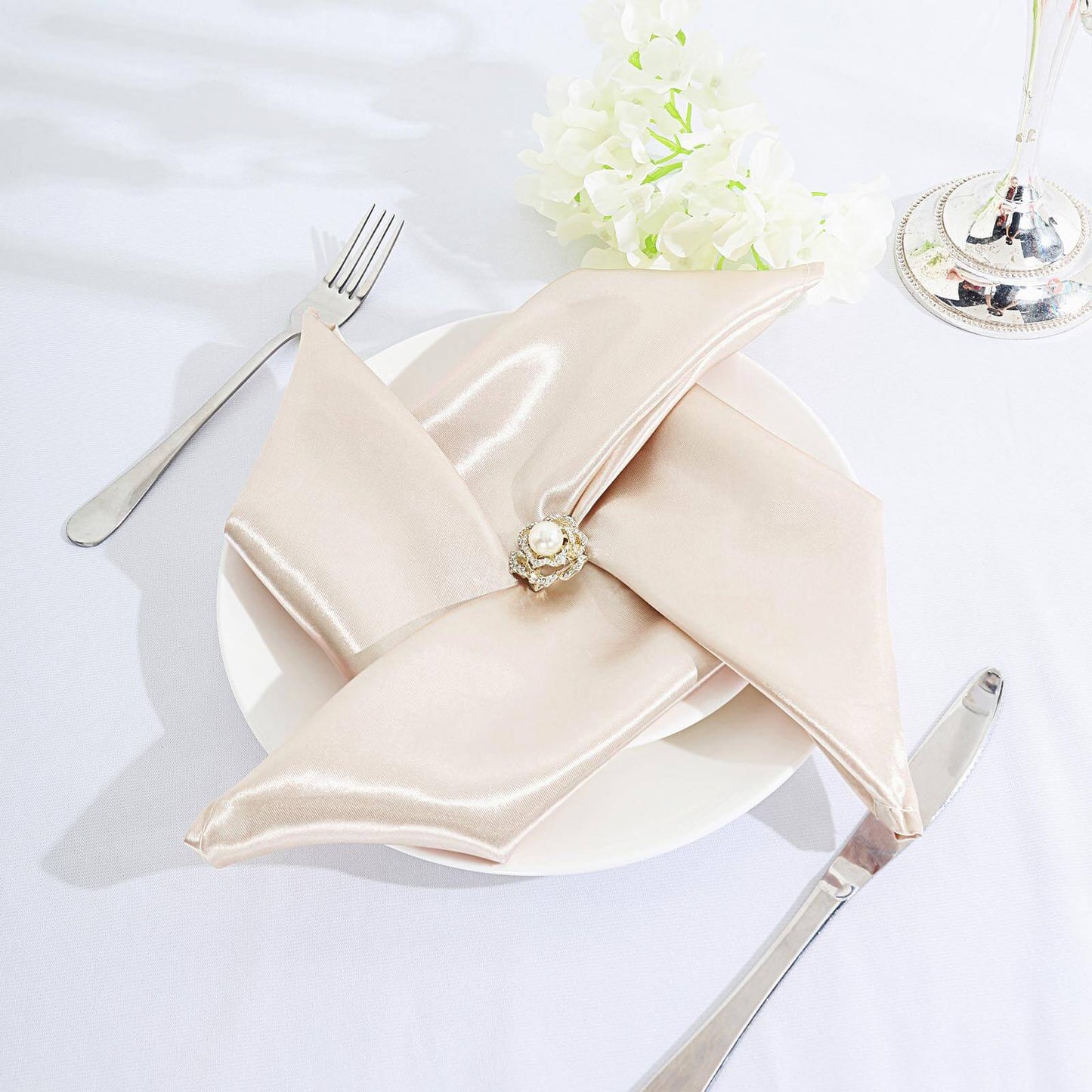 5 Pack Satin 20"x20" Napkins Beige - Luxurious Shine & Smooth Dinner Napkins