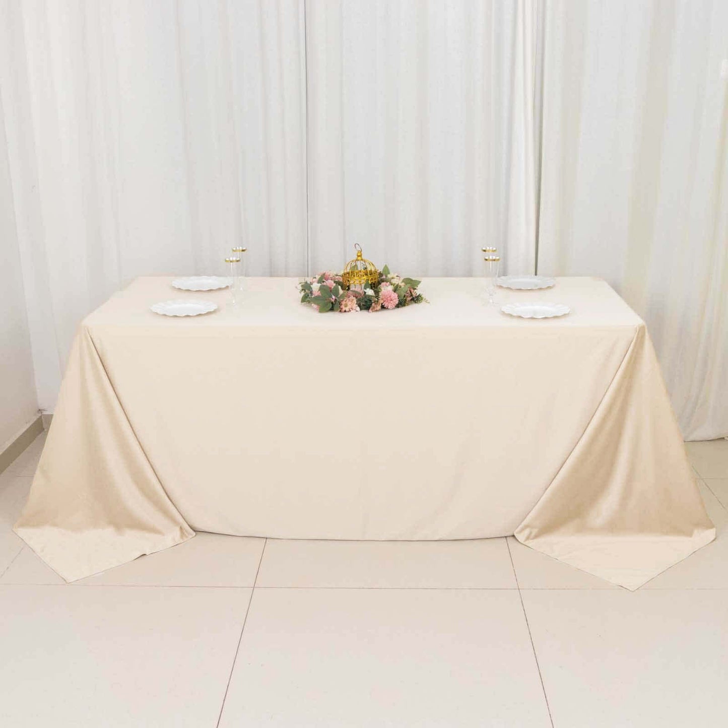 Scuba Rectangular 90"x132" Tablecloth Beige - Wrinkle Free, Stain Resistant & Seamless Table Cover