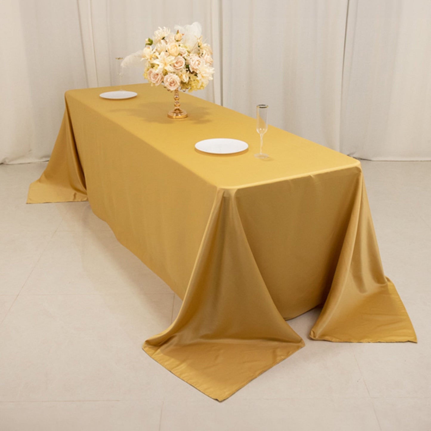 Lamour Satin 90"x156" Rectangle Tablecloth Champagne - Luxurious, Soft Seamless Table Cover