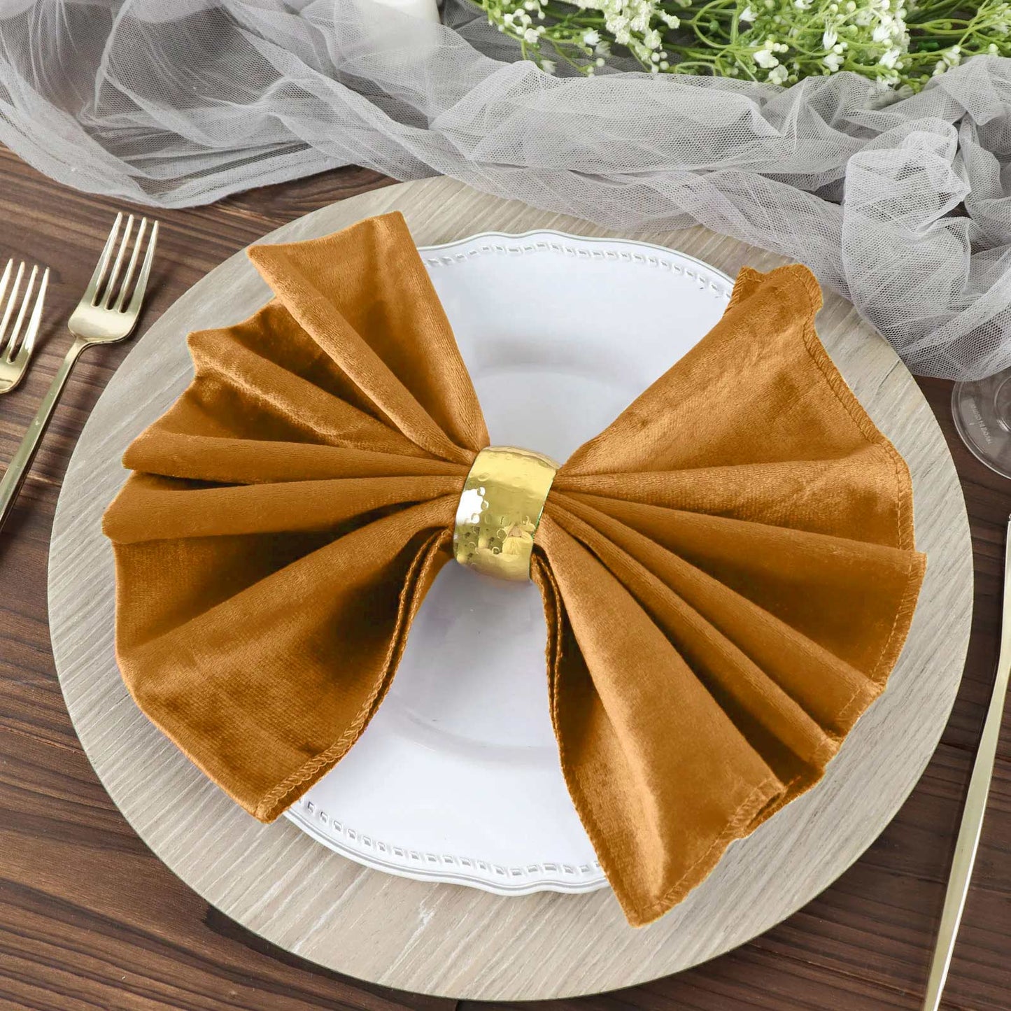 5 Pack Premium Velvet 20"x20" Napkins Gold - Soft Sheen Finish Cloth Napkins for Upscale Gatherings