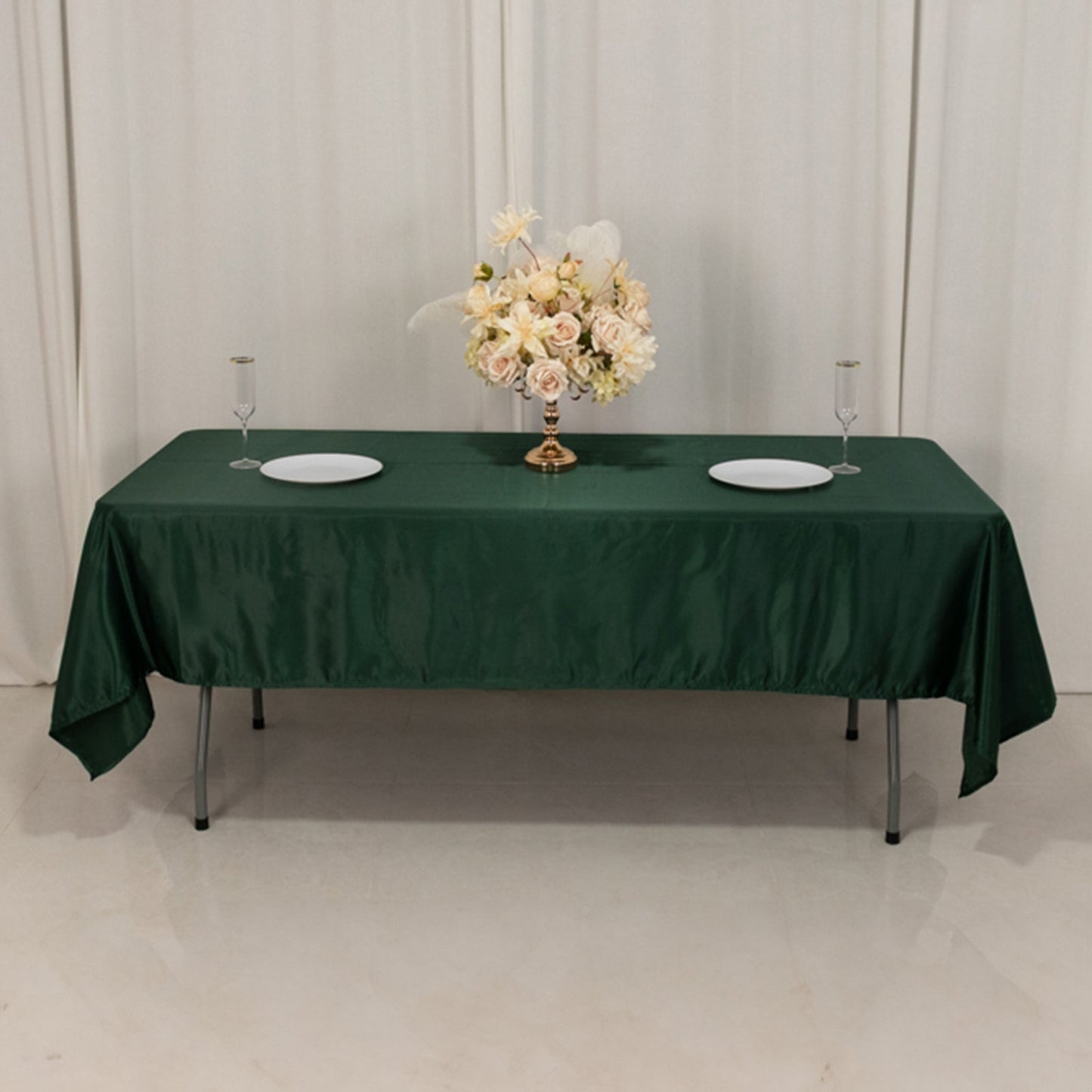 Lamour Satin 60"x102" Rectangle Tablecloth Hunter Emerald Green - Durable & Silky Soft Feel Table