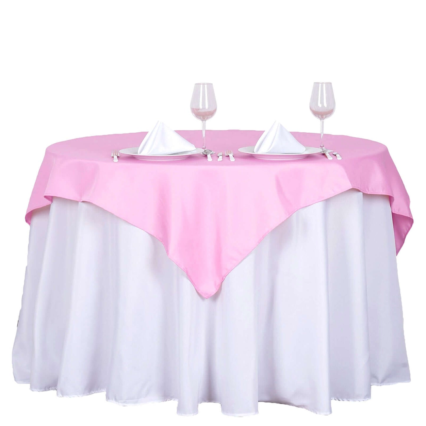 Polyester 54"x54" Table Overlay Square Tablecloth Pink - Wrinkle-Resistant & Durable Table Cover