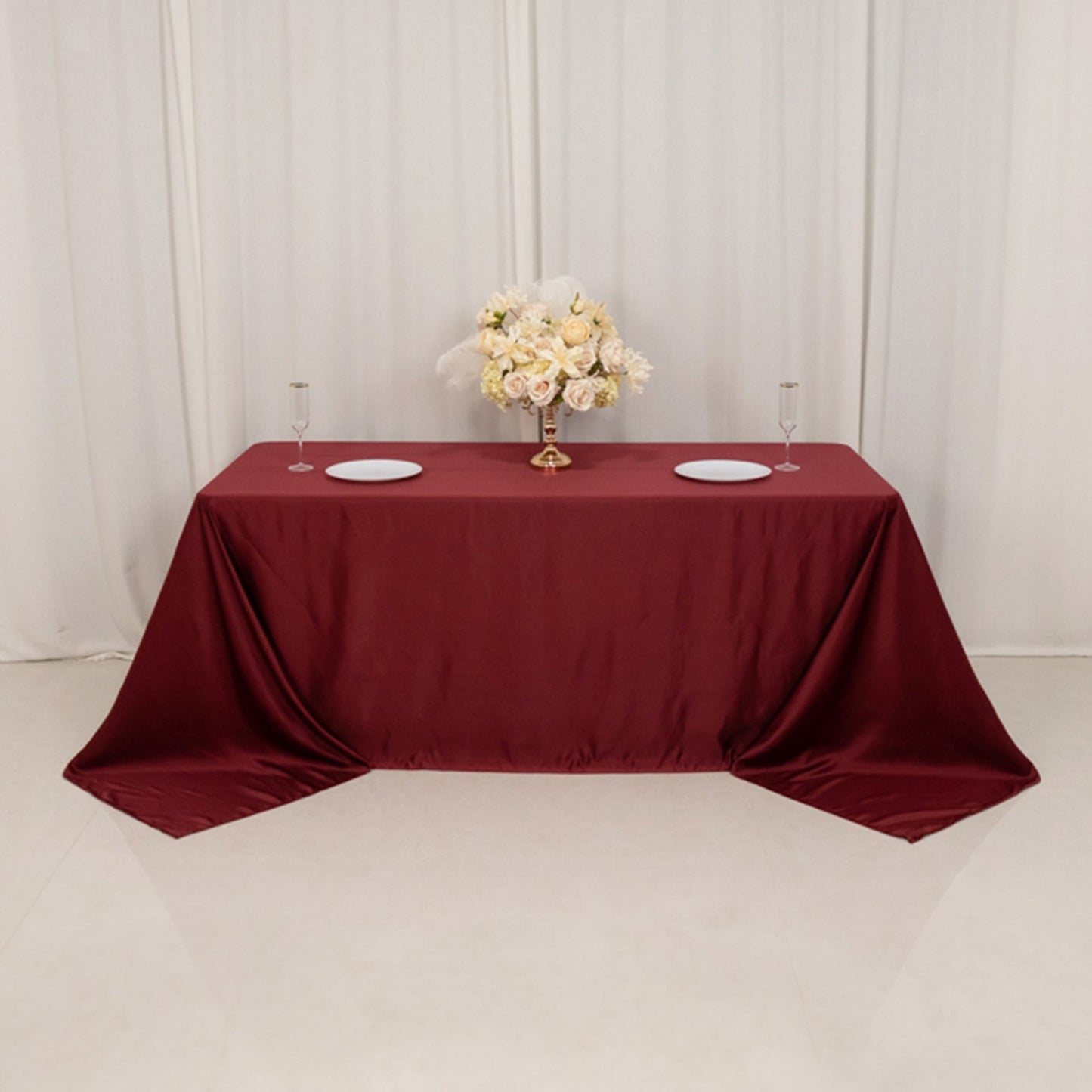 Lamour Satin 90"x132" Rectangle Tablecloth Burgundy - Soft & Silk-Like Seamless Table Cover