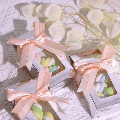 50 PCs 10" Blush Pre Tied Ribbon Bows, Satin Ribbon With Gold Foil Lining For Gift Basket and Party Favors Decor