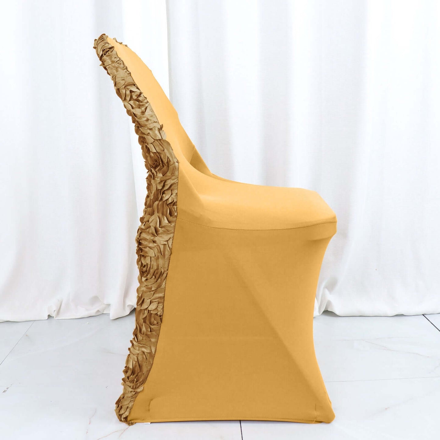 Spandex Chair Cover Gold for Folding Chairs - Durable Stretch Fitted Slipcover with Satin Rosette Design