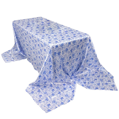 Satin Rectangular 90"x156" Tablecloth White/Blue French Toile Design - Seamless Stylish & Wrinkle-Resistant Table Cover