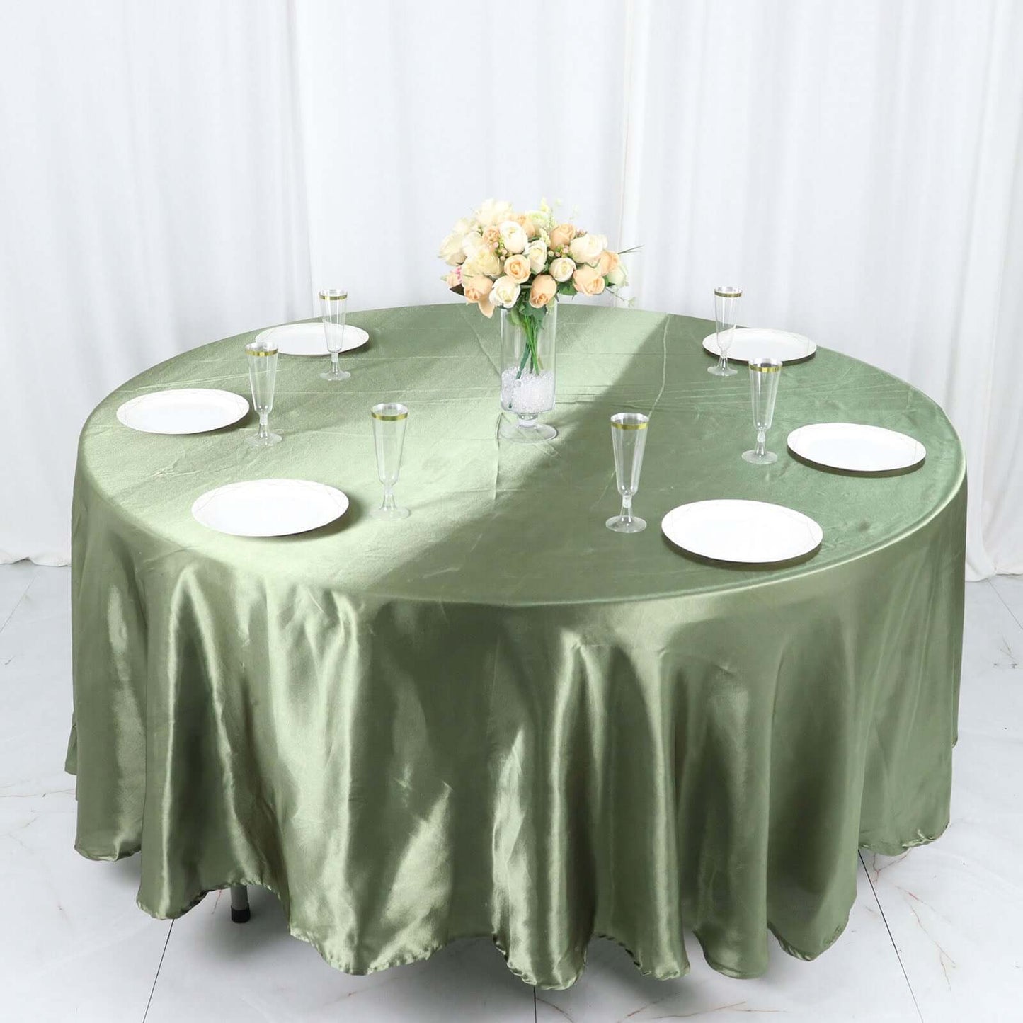 Satin 108" Round Tablecloth Dusty Sage Green - Smooth and Lustrous Table Cover
