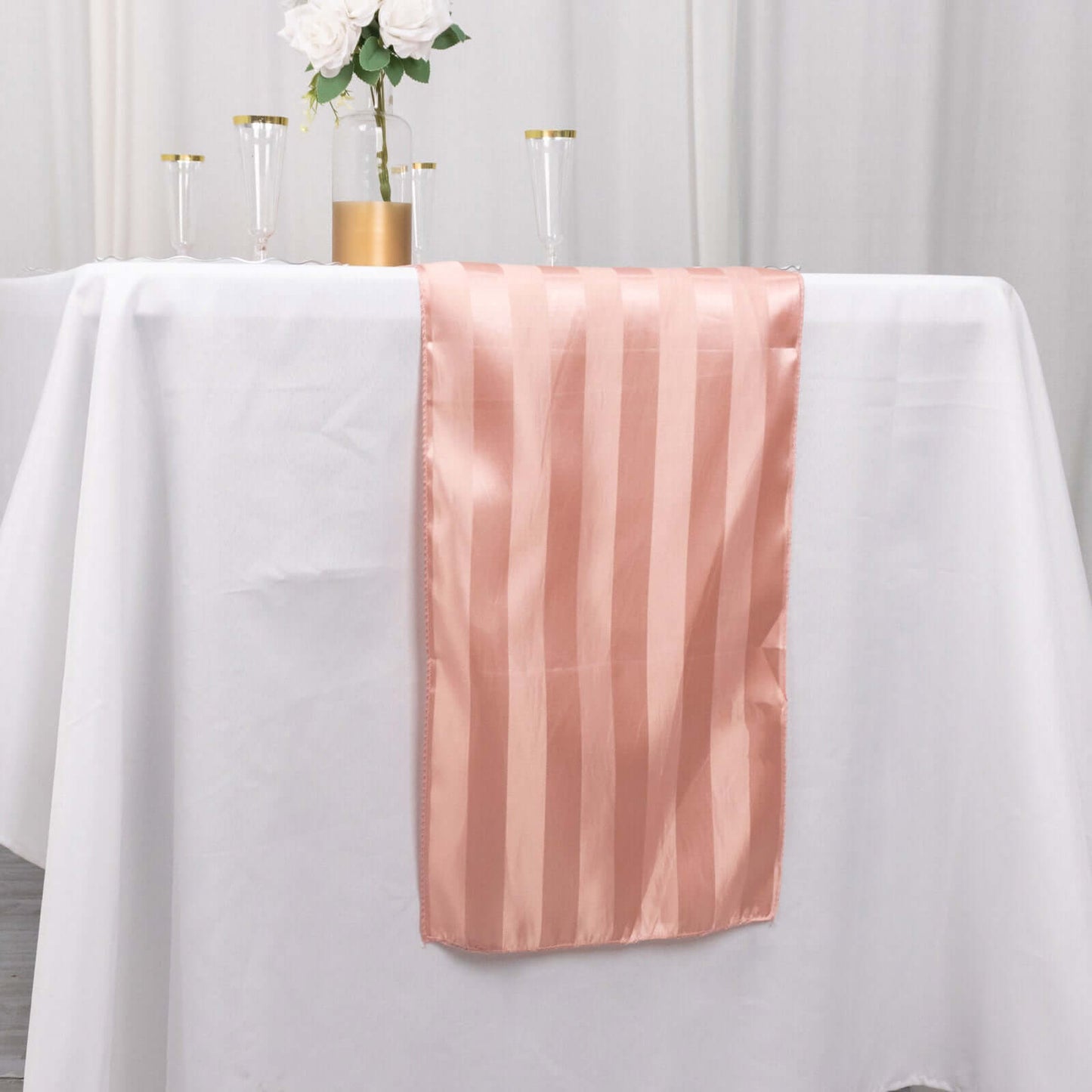 Satin 12"x108" Table Runner Dusty Rose - Stripe Table Decor