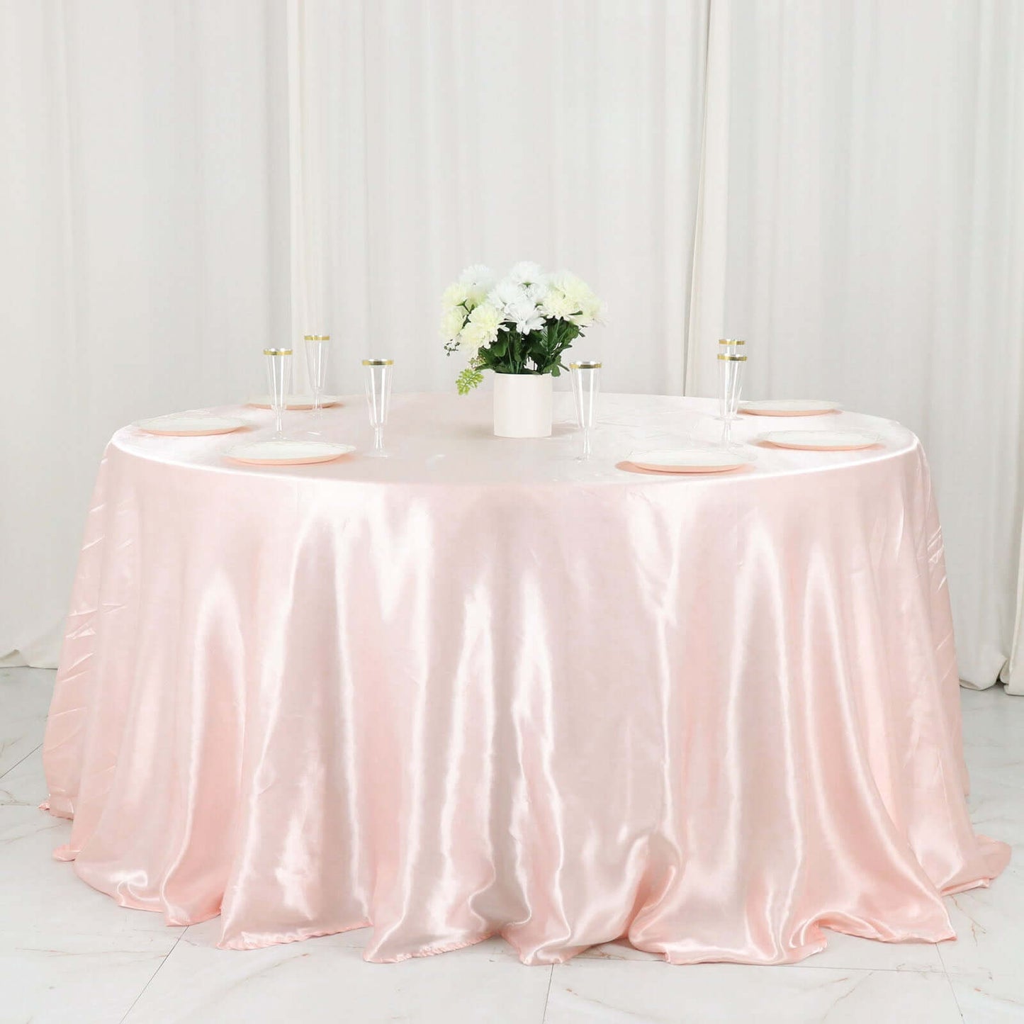 Satin 132" Round Tablecloth Blush - Stylish Seamless Table Cover