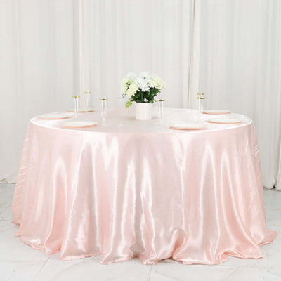 Satin 132" Round Tablecloth Blush - Stylish Seamless Table Cover