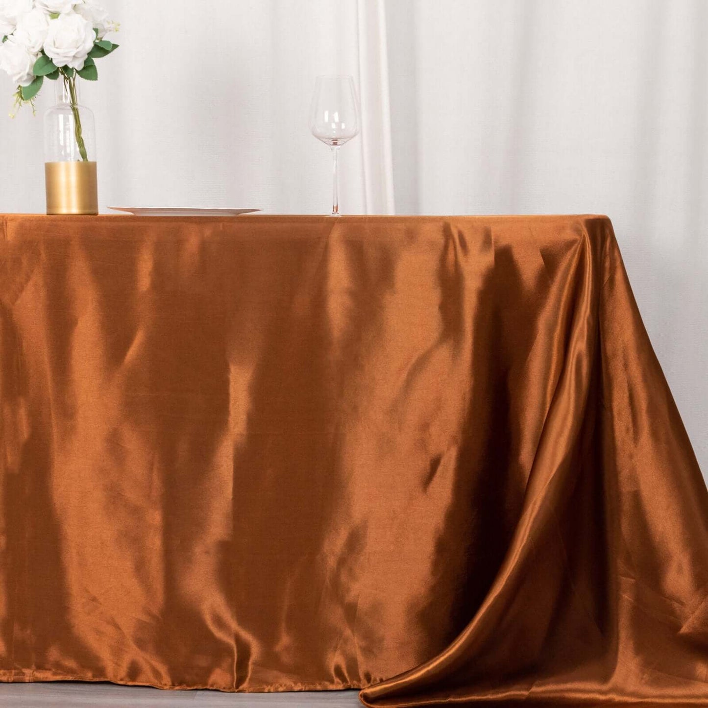 Satin Rectangular 90"x132" Tablecloth Cinnamon Brown - Seamless Table Cover