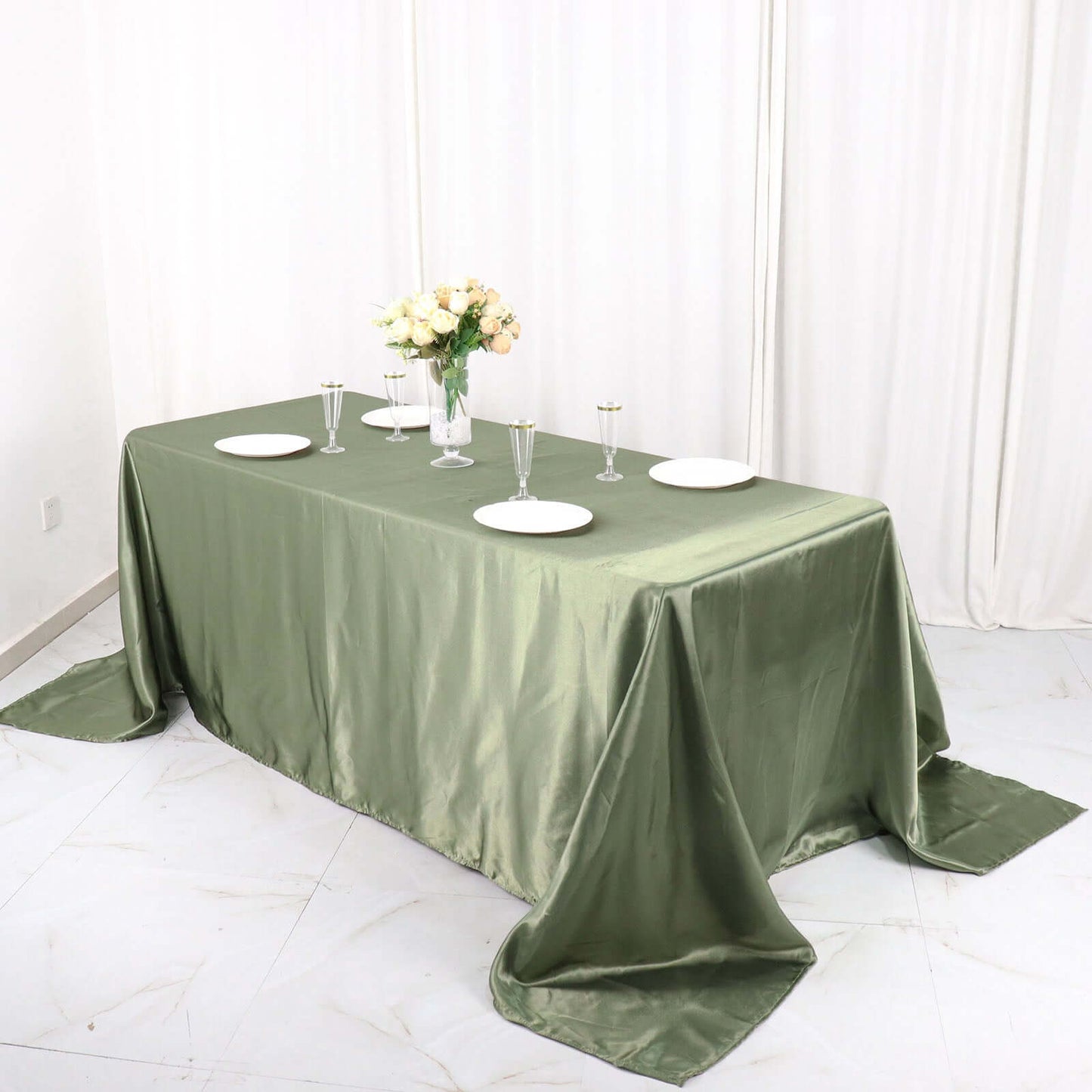 Satin Rectangular 90"x132" Tablecloth Dusty Sage Green - Seamless Table Cover