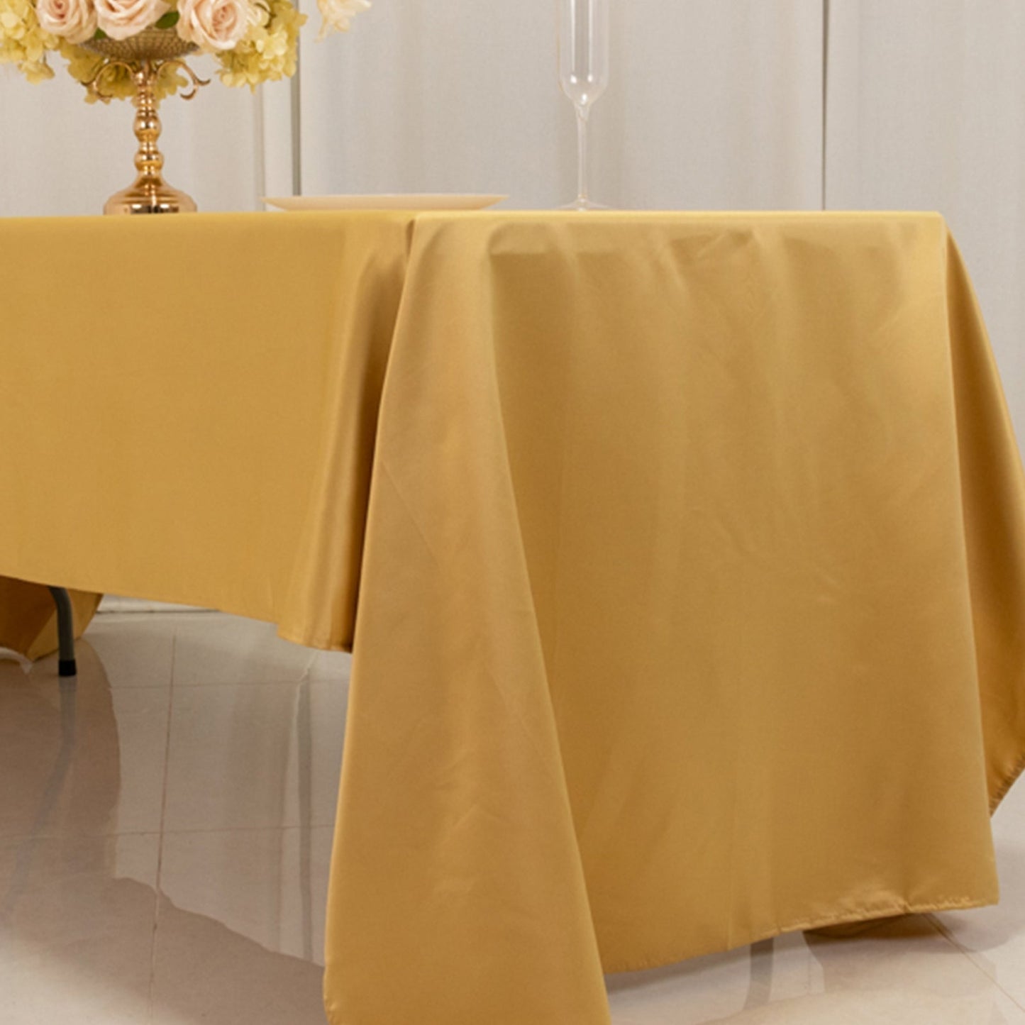 Lamour Satin 60"x126" Rectangle Tablecloth Champagne - Soft & Silk-Like Table Cover