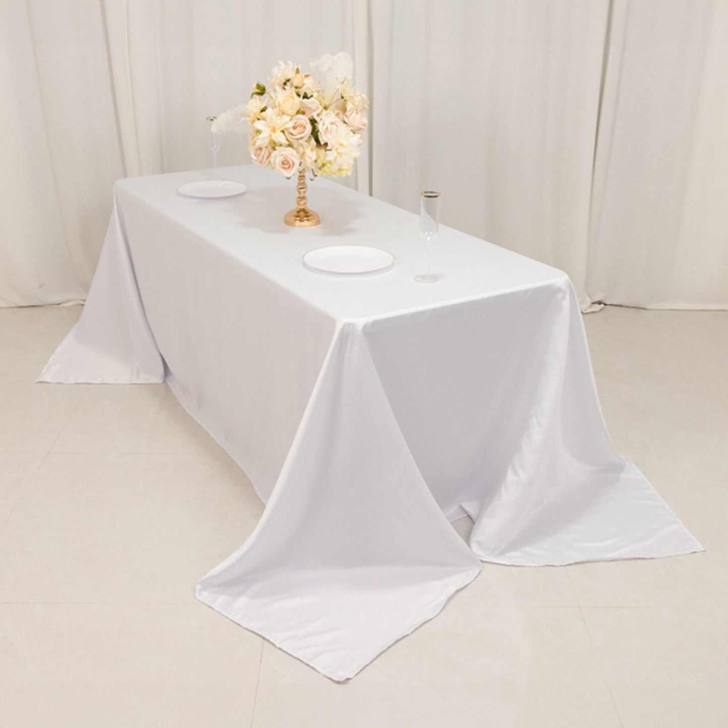 Lamour Satin 90"x132" Rectangle Tablecloth White - Soft & Silk-Like Seamless Table Cover for Weddings & Parties