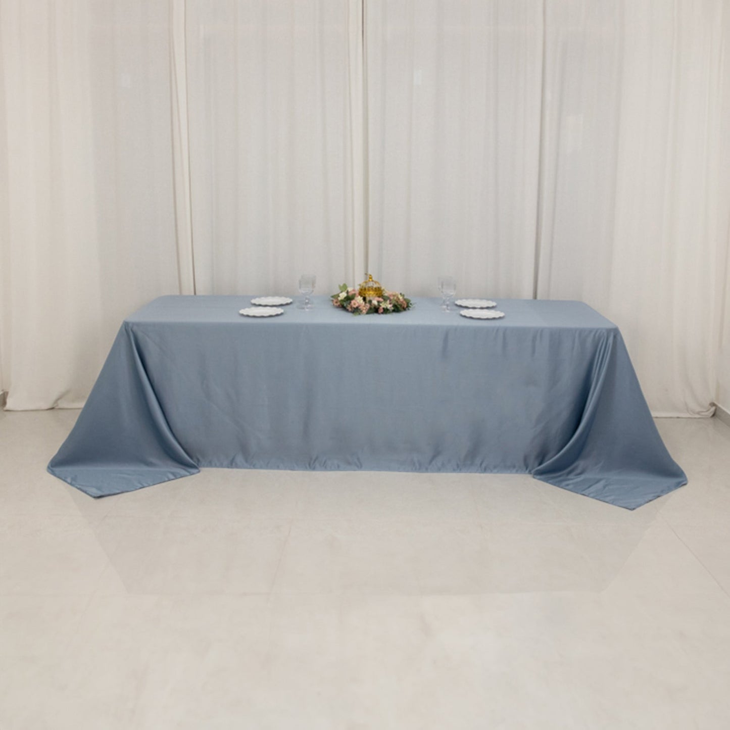 Lamour Satin 90"x156" Rectangle Tablecloth Dusty Blue - Luxurious, Soft Seamless Table Cover