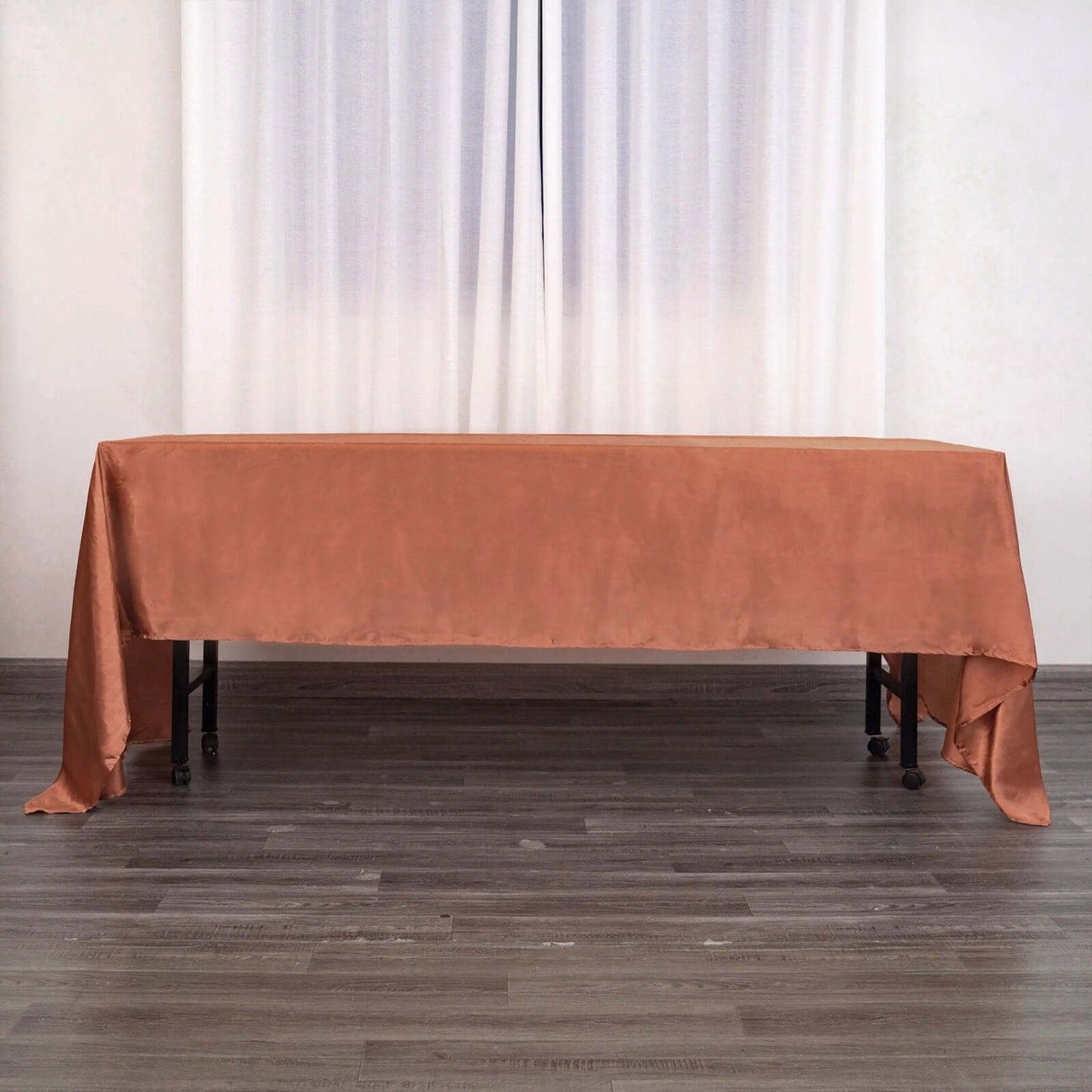 Satin Rectangular 60"x126" Tablecloth Terracotta (Rust) - Smooth and Lustrous Table Cover