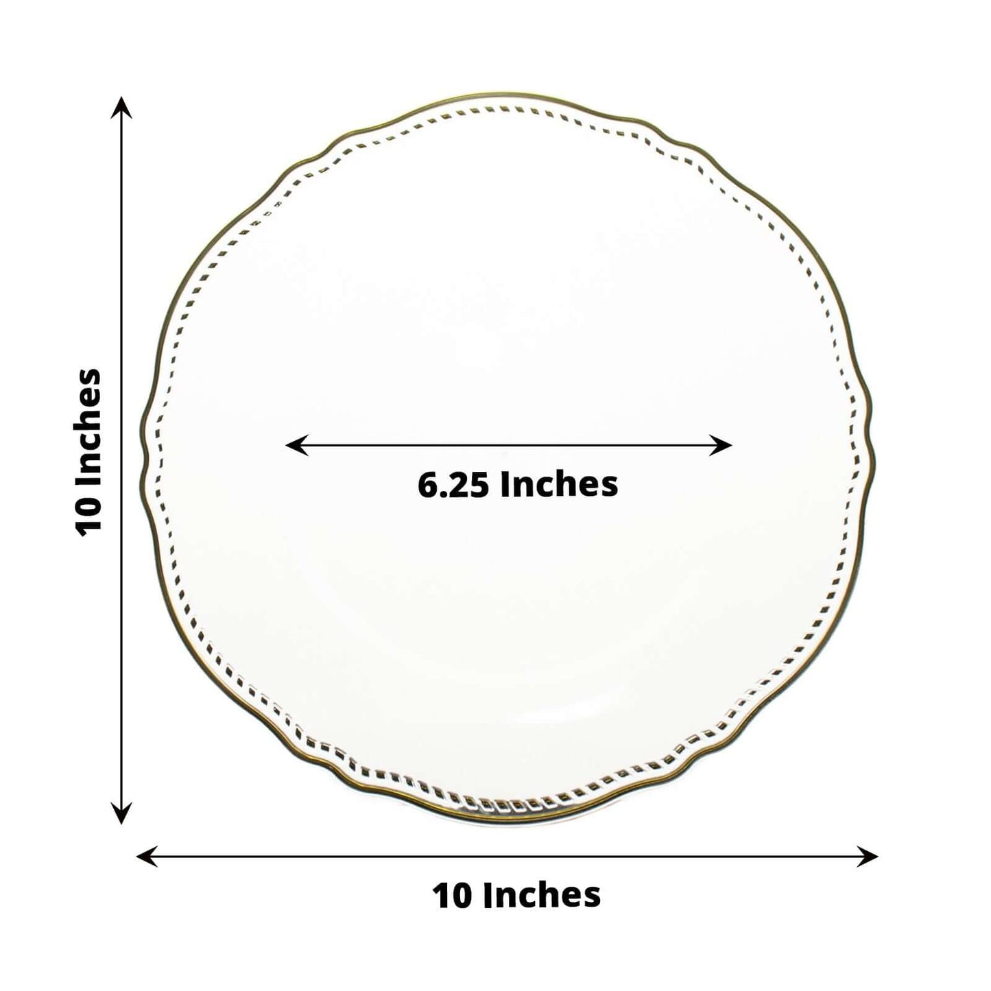 10-Pack Plastic 10" Dinner Plates in Clear with Gold Scalloped Rim - Disposable Large Party Plates