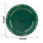 10-Pack Plastic 10" Round Dinner Plates in Hunter Emerald Green with Gold Vintage Embossed Rim - Sturdy Disposable Scalloped Edge Party Plates