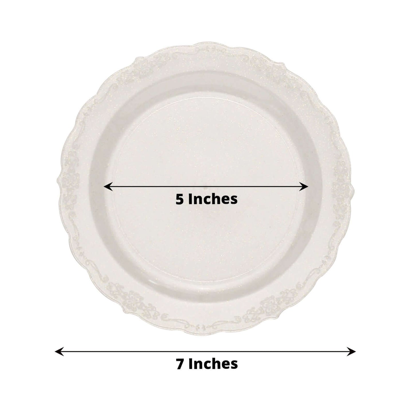 12-Pack Plastic 7" Round Salad Plates Clear with Gold Glitters & Floral Edge