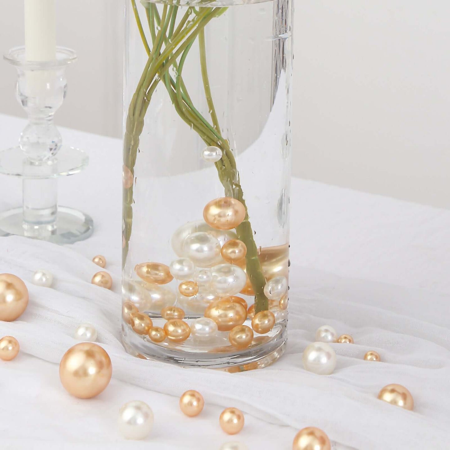 200Pcs Assorted Pearl Beads Vase Fillers in Off White and Gold - Lustrous DIY Craft Bead Set