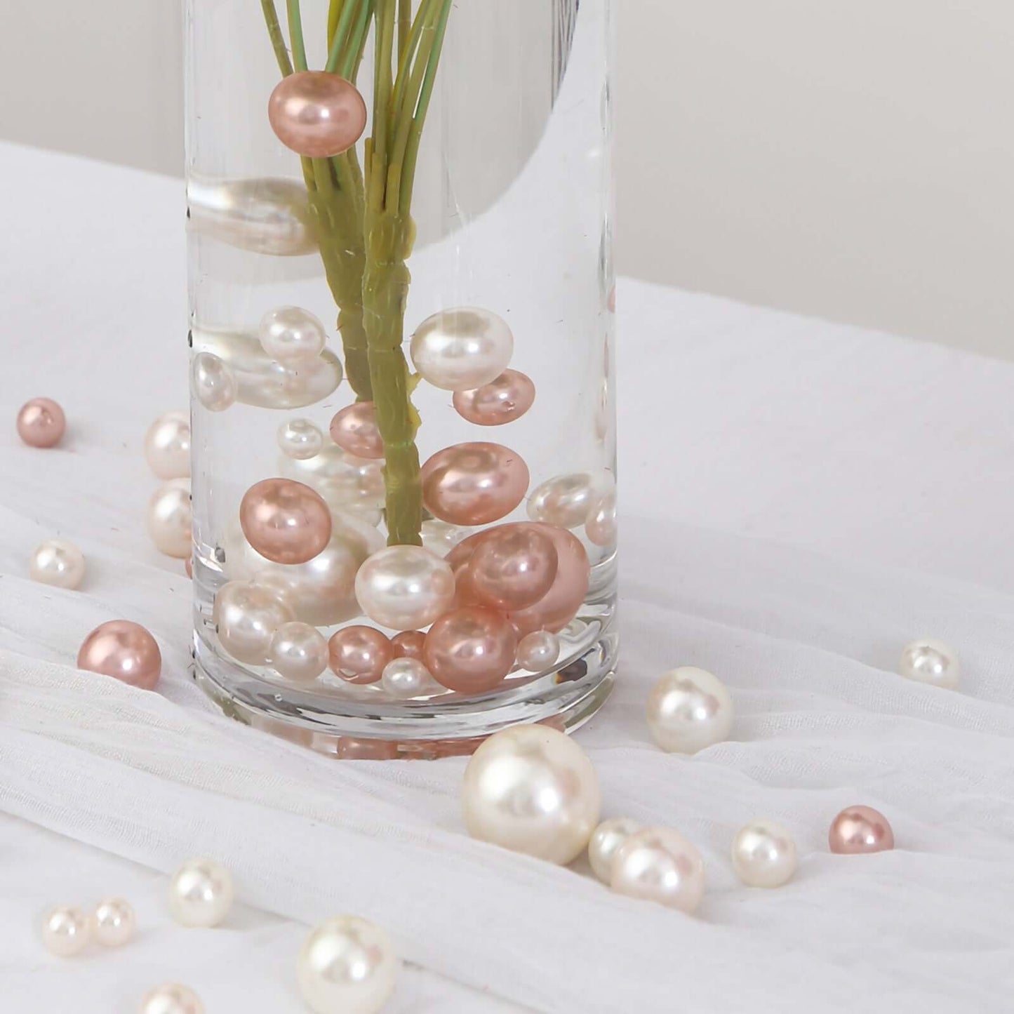 200Pcs Assorted Pearl Beads Vase Fillers in Rose Gold and Off White - Lustrous DIY Craft Bead Set