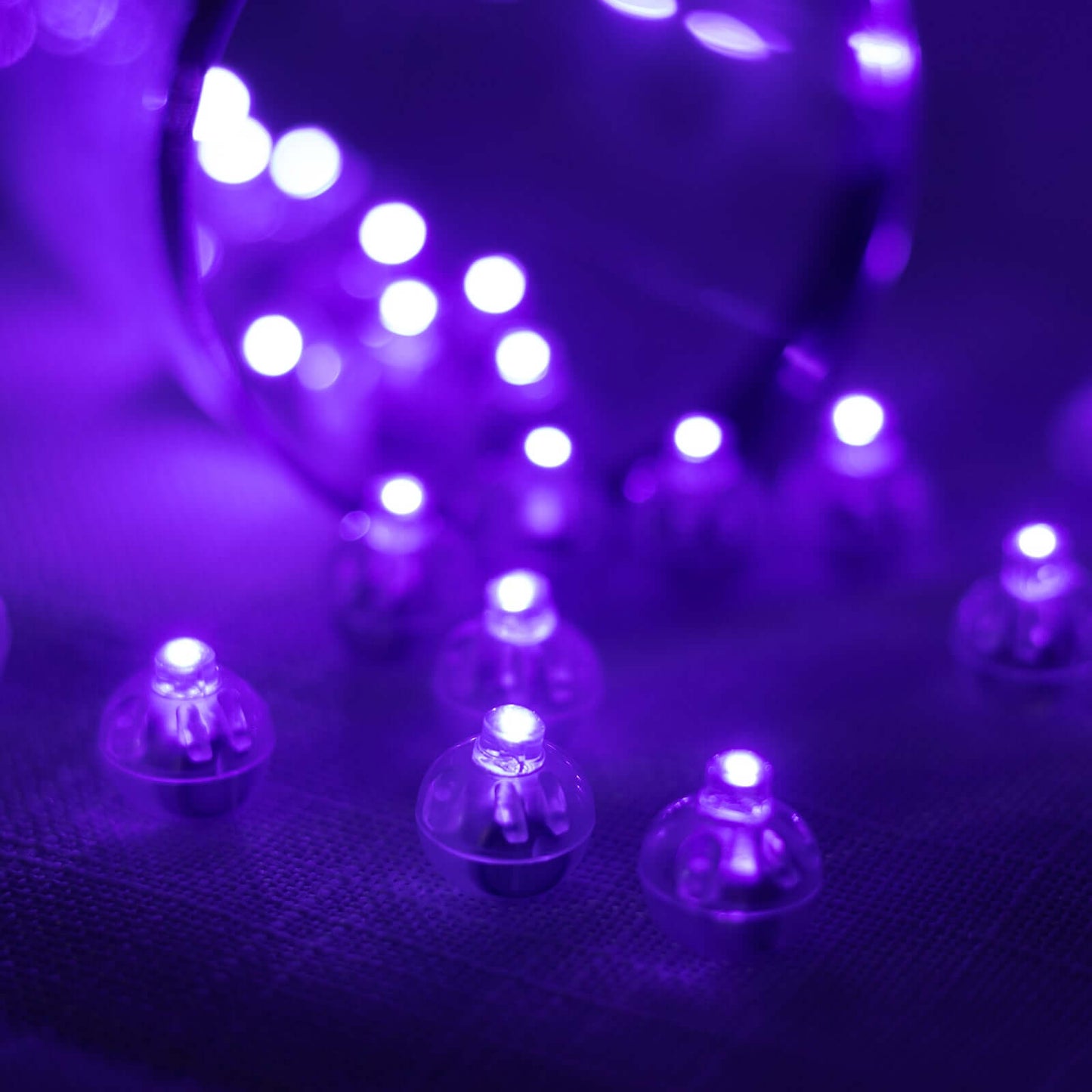 50-Pack LED Mini Balloon Lights Round Purple - Waterproof Battery Operated Balls 0.5"