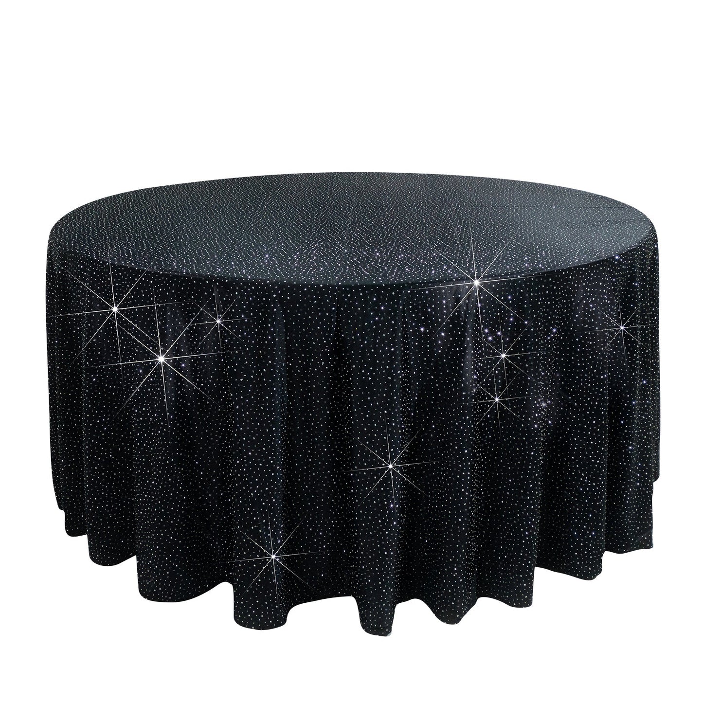 Scuba Round Tablecloth 120â€³ Black with Rhinestone Accents â€“ Seamless, Wrinkle-Free, Stain-Resistant Event Linen