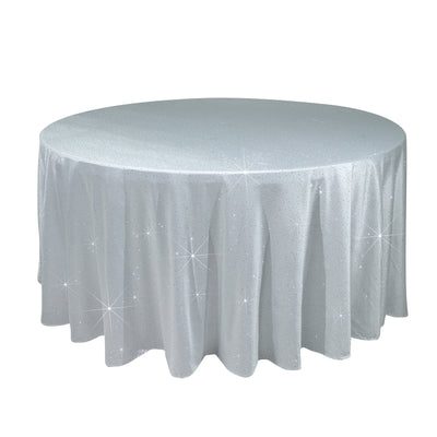 Scuba Round Tablecloth 120â€³ White with Rhinestone Accents â€“ Seamless, Wrinkle-Free, Stain-Resistant Event Linen