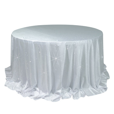 Scuba Round Tablecloth 132â€³ White with Rhinestone Accents â€“ Seamless, Wrinkle-Free, Stain-Resistant Event Linen