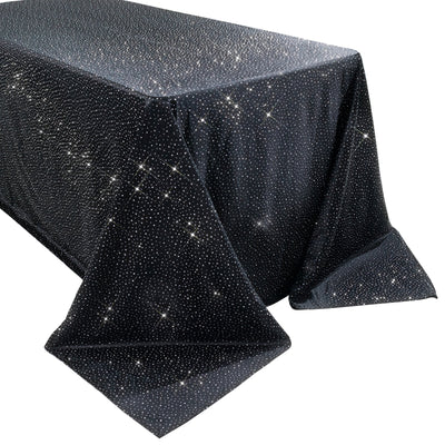 Scuba Rectangular Tablecloth 90’’Ã—132’’ Black with Rhinestone Accents â€“ Seamless Wrinkle-Free Stain-Resistant Event