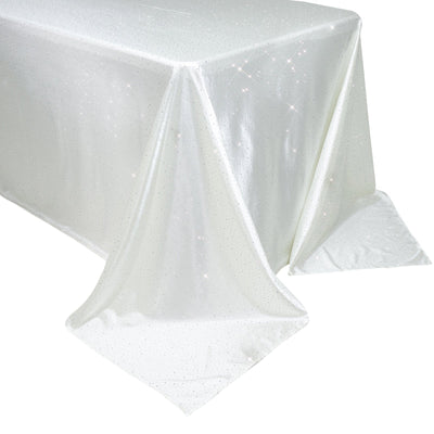Scuba Rectangular Tablecloth 90’’Ã—132’’ Pearl White with Rhinestone Accents â€“ Seamless Wrinkle-Free Stain-Resistant