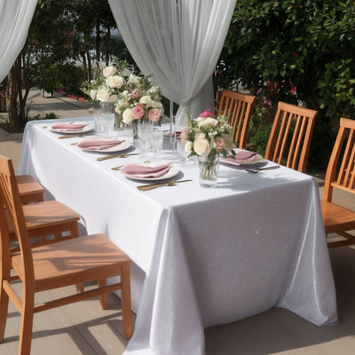 Scuba Rectangular Tablecloth 90’’Ã—132’’ White with Rhinestone Accents â€“ Seamless Wrinkle-Free Stain-Resistant Event