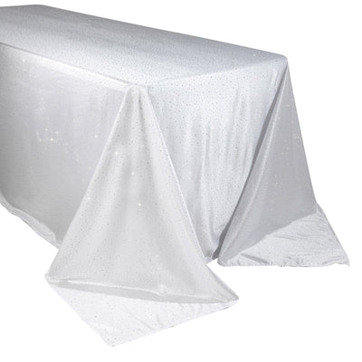Scuba Rectangular Tablecloth 90’’Ã—132’’ White with Rhinestone Accents â€“ Seamless Wrinkle-Free Stain-Resistant Event
