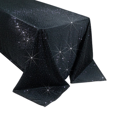 Scuba Rectangular Tablecloth 90’’Ã—156’’ Black with Rhinestone Accents â€“ Seamless Wrinkle-Free Stain-Resistant Event