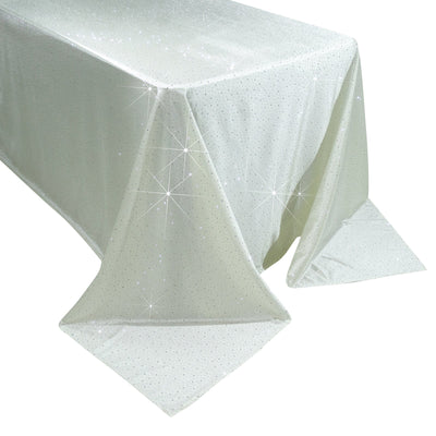 Scuba Rectangular Tablecloth 90’’Ã—156’’ Pearl White with Rhinestone Accents â€“ Seamless Wrinkle-Free Stain-Resistant