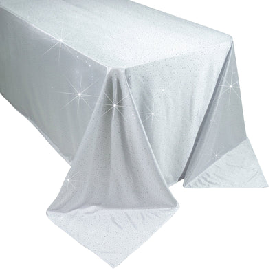 Scuba Rectangular Tablecloth 90’’Ã—156’’ White with Rhinestone Accents â€“ Seamless Wrinkle-Free Stain-Resistant Event