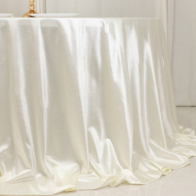 Scuba Round 132’’ Tablecloth Shimmering Pearl White - Wrinkle Free Stain Resistant & Seamless Table Cover - Tablecloths