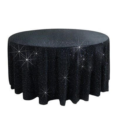 Scuba Round Tablecloth 120â€³ Black with Rhinestone Accents â€“ Seamless Wrinkle-Free Stain-Resistant Event Linen