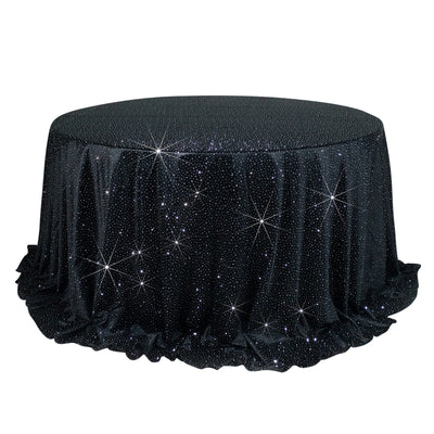 Scuba Round Tablecloth 132â€³ Black with Rhinestone Accents â€“ Seamless Wrinkle-Free Stain-Resistant Event Linen