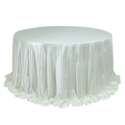 Scuba Round Tablecloth 132â€³ Pearl White with Rhinestone Accents â€“ Seamless Wrinkle-Free Stain-Resistant Event Linen