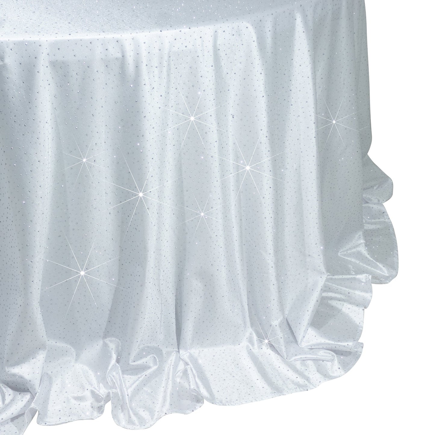 Scuba Round Tablecloth 132â€³ White with Rhinestone Accents â€“ Seamless Wrinkle-Free Stain-Resistant Event Linen