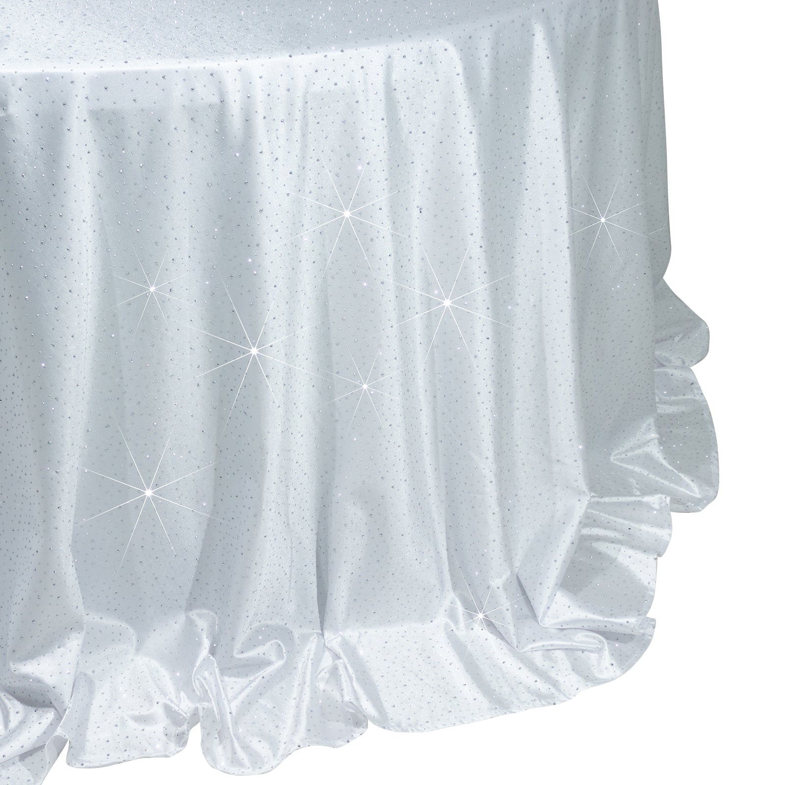 Scuba Round Tablecloth 132â€³ White with Rhinestone Accents â€“ Seamless Wrinkle-Free Stain-Resistant Event Linen