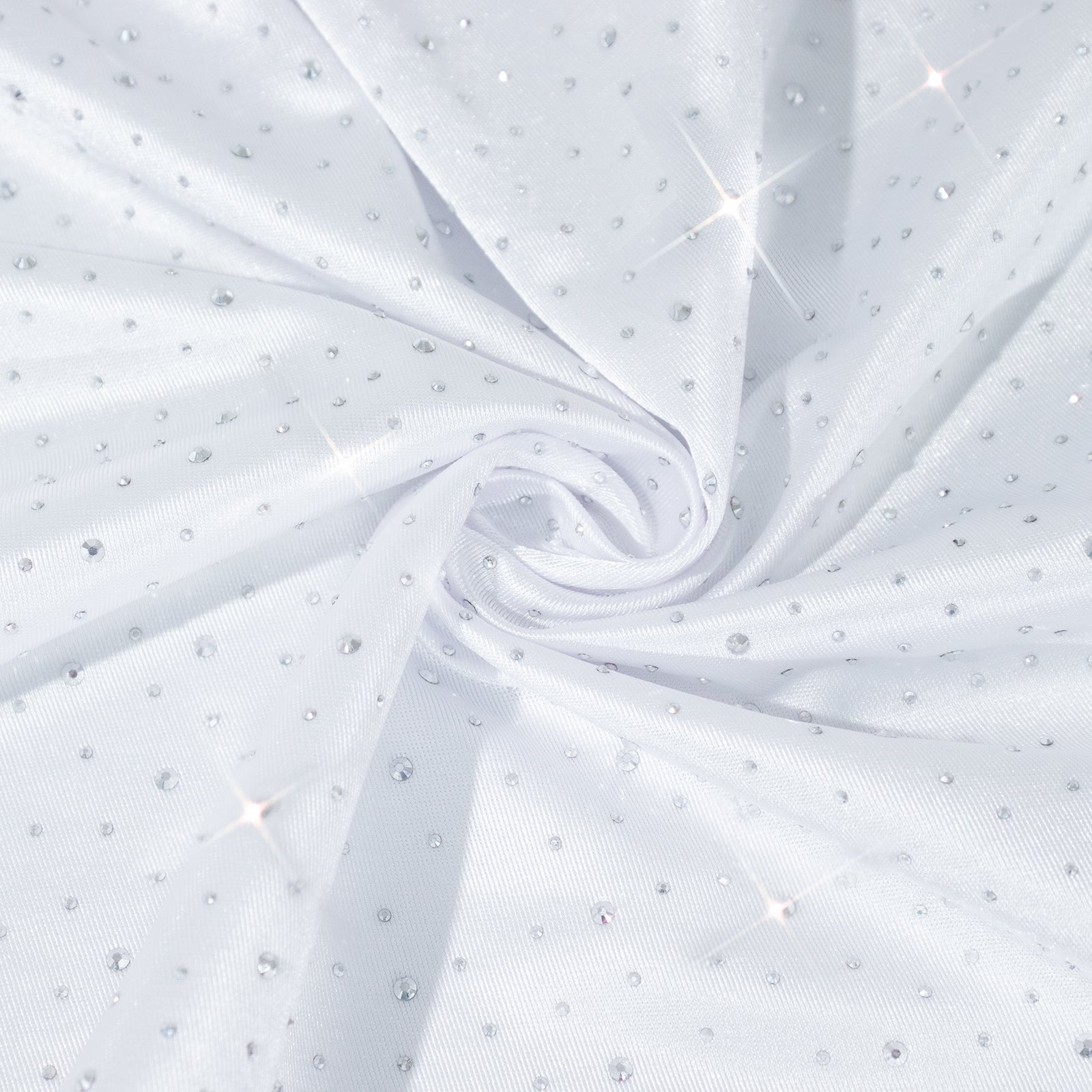 Scuba Round Tablecloth 132â€³ White with Rhinestone Accents â€“ Seamless Wrinkle-Free Stain-Resistant Event Linen