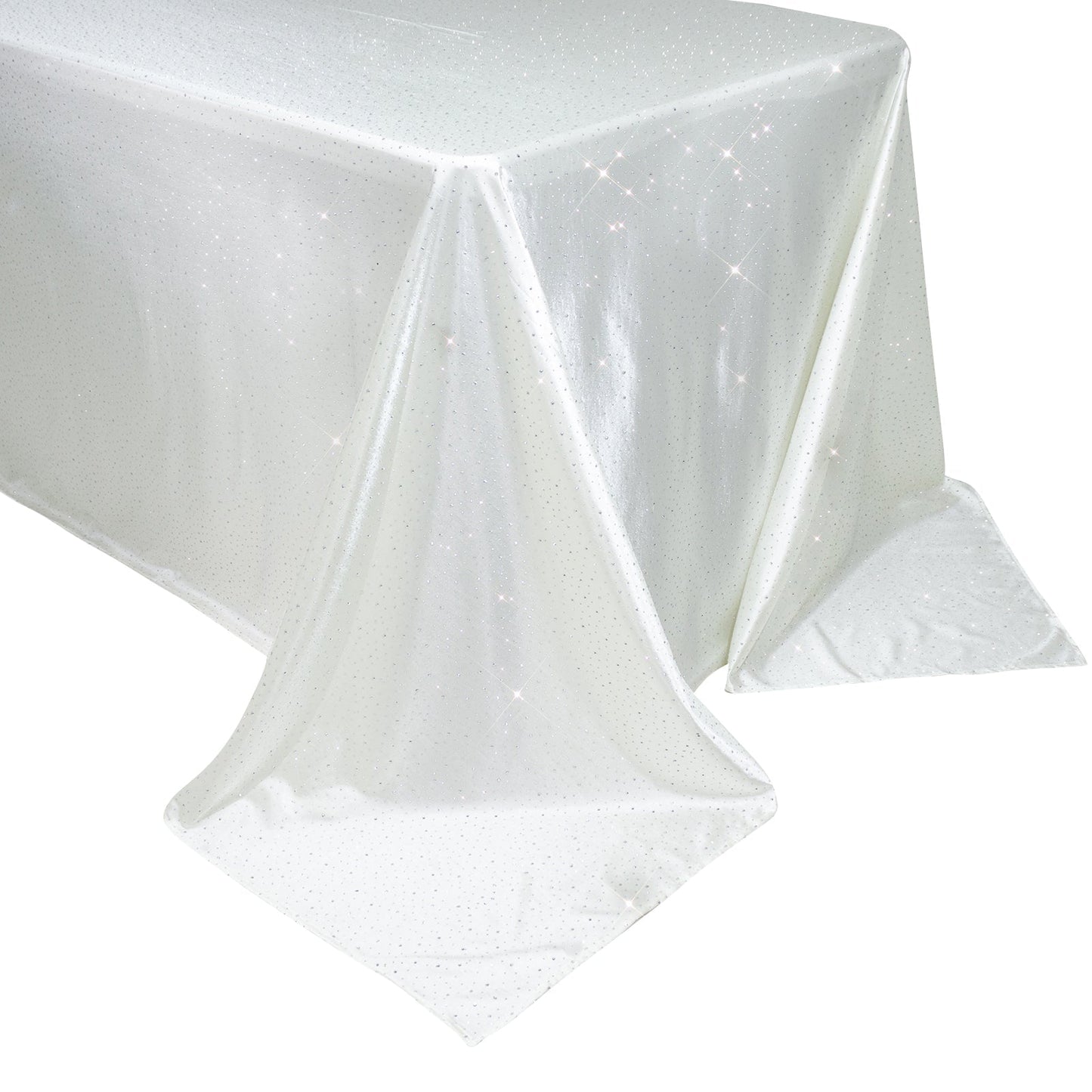 Scuba Rectangular Tablecloth 90"Ã—132" Pearl White with Rhinestone Accents â€“ Seamless, Wrinkle-Free, Stain-Resistant Event Linen