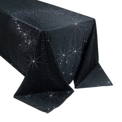 Scuba Rectangular Tablecloth 90"Ã—156" Black with Rhinestone Accents â€“ Seamless, Wrinkle-Free, Stain-Resistant Event Linen