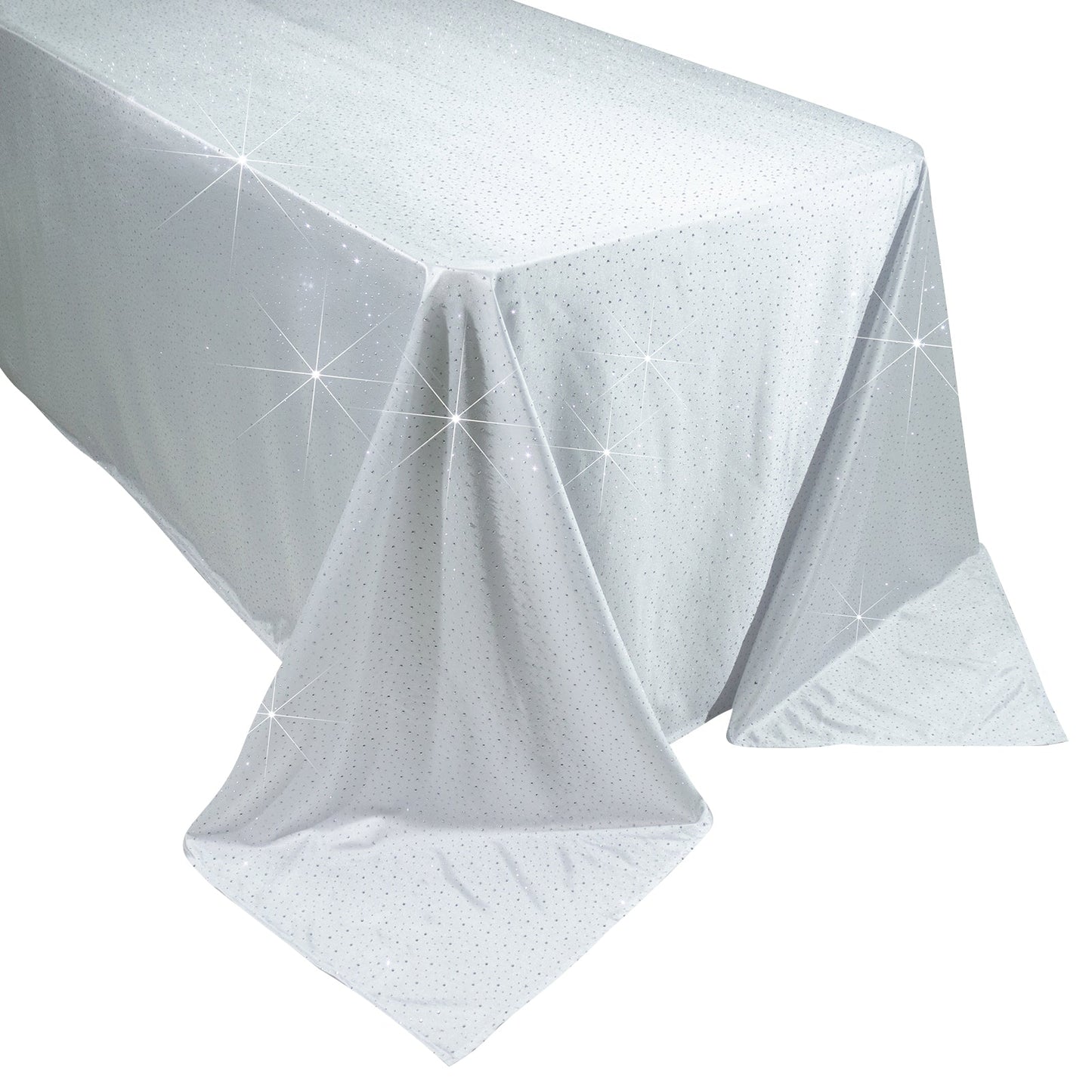 Scuba Rectangular Tablecloth 90"Ã—156" White with Rhinestone Accents â€“ Seamless, Wrinkle-Free, Stain-Resistant Event Linen